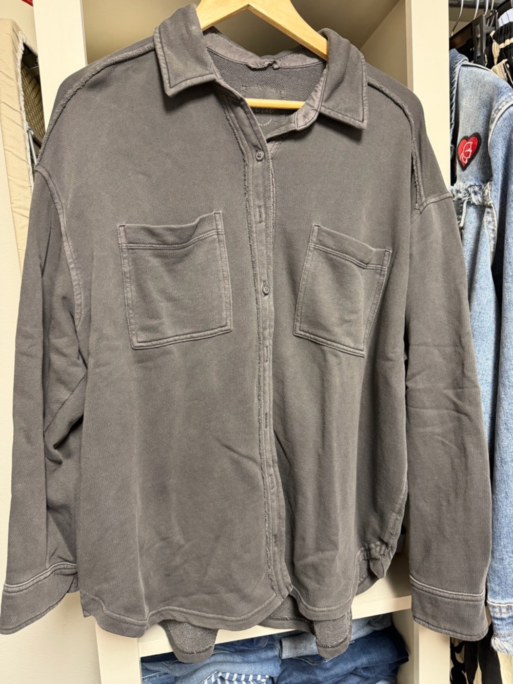 Aerie Oversized Gray Button-Up Shirt Jacket